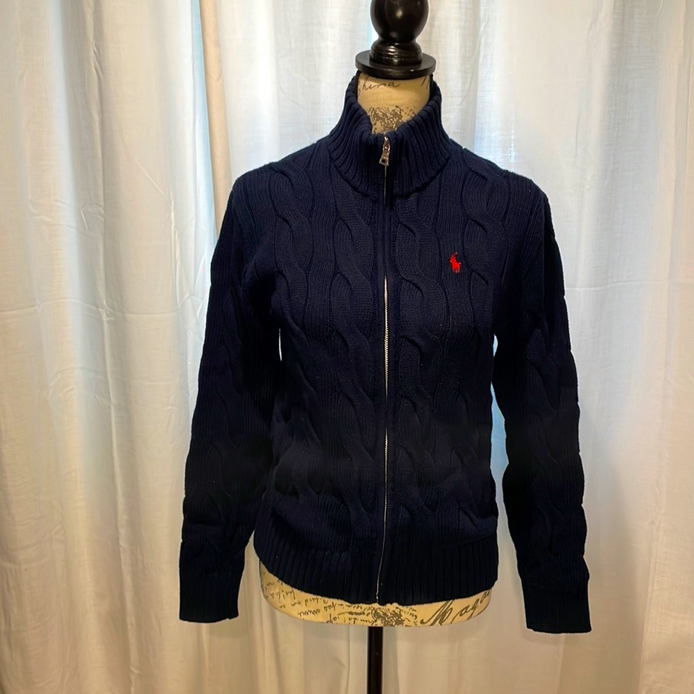 Sophisticated Ralph Lauren navy blue zip up cardigan